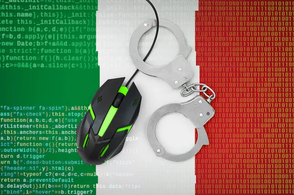 Italy Flag Handcuffed Modern Backlit Computer Mouse Creative Concept Combating — Stock Photo, Image