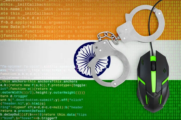 India Bandiera Ammanettato Moderno Mouse Del Computer Retroilluminato Concetto Creativo — Foto Stock