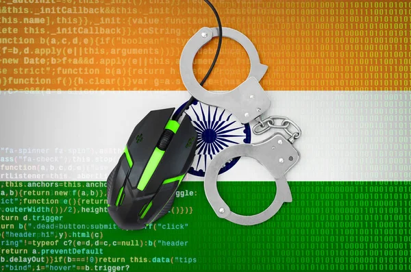 India Bandiera Ammanettato Moderno Mouse Del Computer Retroilluminato Concetto Creativo — Foto Stock