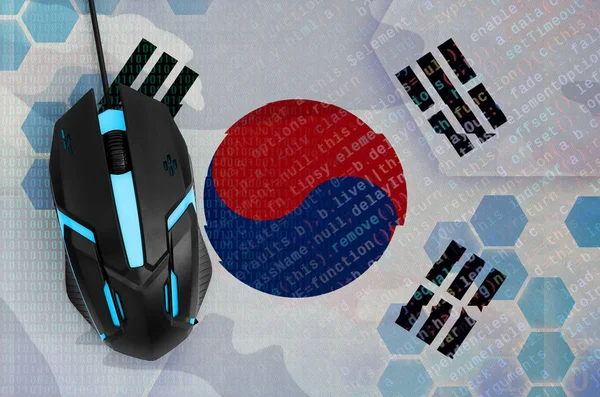 Südkoreanische Flagge Und Moderne Computermaus Mit Hintergrundbeleuchtung Das Konzept Der — Stockfoto