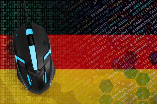 Bandeira Alemanha Mouse Computador Moderno Retroiluminado Conceito Ameaça Digital Ações — Fotografia de Stock