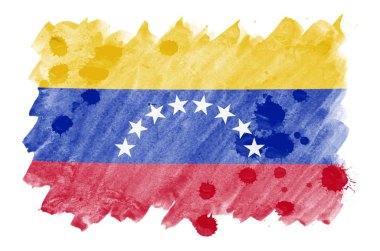Venezuela bayrak beyaz arka plan üzerinde izole sıvı suluboya tarzında resmedilmiş. Ulusal bayrak görüntüsü ile dikkatsiz boya gölgelendirme. Bağımsızlık günü afiş