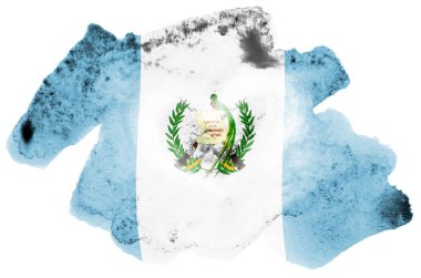Guatemala bayrağı sıvı suluboya tarzında beyaz arka plan üzerinde izole tasvir edilir. Ulusal bayrak görüntüsü ile dikkatsiz boya gölgelendirme. Bağımsızlık günü afiş