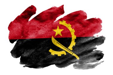Angola bayrağı sıvı suluboya tarzında beyaz arka plan üzerinde izole tasvir edilir. Ulusal bayrak görüntüsü ile dikkatsiz boya gölgelendirme. Bağımsızlık günü afiş