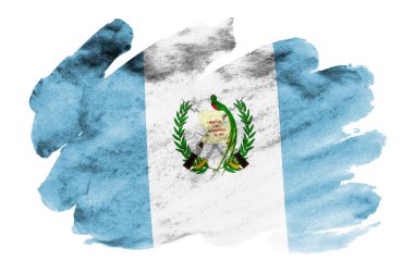 Guatemala bayrağı sıvı suluboya tarzında beyaz arka plan üzerinde izole tasvir edilir. Ulusal bayrak görüntüsü ile dikkatsiz boya gölgelendirme. Bağımsızlık günü afiş