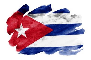 Küba bayrağı sıvı suluboya tarzında beyaz arka plan üzerinde izole tasvir edilir. Ulusal bayrak görüntüsü ile dikkatsiz boya gölgelendirme. Bağımsızlık günü afiş