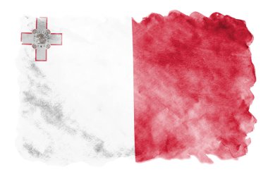 Malta bayrağı sıvı suluboya tarzında beyaz arka plan üzerinde izole tasvir edilir. Ulusal bayrak görüntüsü ile dikkatsiz boya gölgelendirme. Bağımsızlık günü afiş