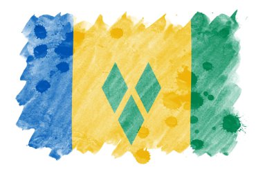 Saint Vincent ve Grenadinler bayrak beyaz arka plan üzerinde izole sıvı suluboya tarzında resmedilmiş. Ulusal bayrak görüntüsü ile dikkatsiz boya gölgelendirme. Bağımsızlık günü afiş