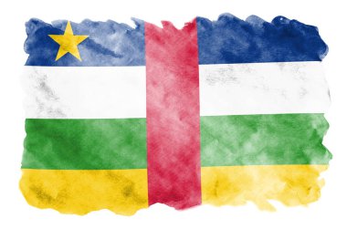 Orta Afrika Cumhuriyeti bayrağı sıvı suluboya tarzında beyaz arka plan üzerinde izole tasvir edilir. Ulusal bayrak görüntüsü ile dikkatsiz boya gölgelendirme. Bağımsızlık günü afiş