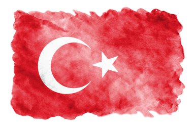 Türkiye'nin bayrak beyaz arka plan üzerinde izole sıvı suluboya tarzında resmedilmiş. Ulusal bayrak görüntüsü ile dikkatsiz boya gölgelendirme. Bağımsızlık günü afiş