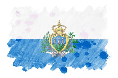 San Marino flag  is depicted in liquid watercolor style isolated on white background. Careless paint shading with image of national flag. Independence Day banner clipart