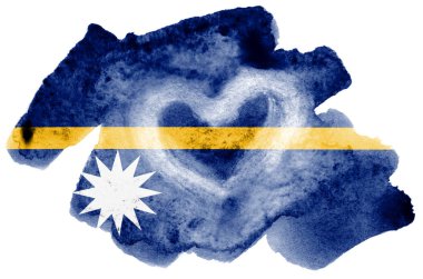 Nauru bayrak beyaz arka plan üzerinde izole sıvı suluboya tarzında resmedilmiş. Ulusal bayrak görüntüsü ile dikkatsiz boya gölgelendirme. Bağımsızlık günü afiş