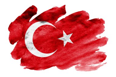 Türkiye'nin bayrak beyaz arka plan üzerinde izole sıvı suluboya tarzında resmedilmiş. Ulusal bayrak görüntüsü ile dikkatsiz boya gölgelendirme. Bağımsızlık günü afiş