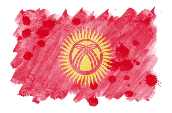 Kyrgyzstan Flagge Ist Flüssigem Aquarell Stil Isoliert Auf Weißem Hintergrund — Stockfoto