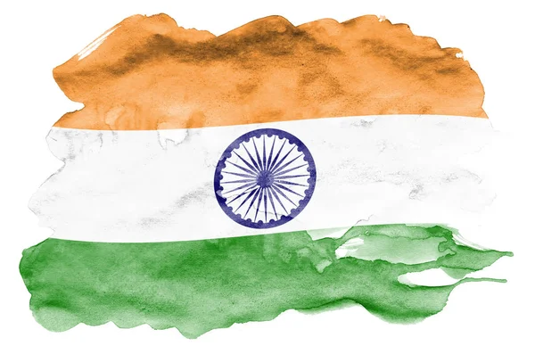 Прапор Індії Зображена Рідкі Аквареллю Стилі Ізольовані Білому Тлі Затінення — стокове фото