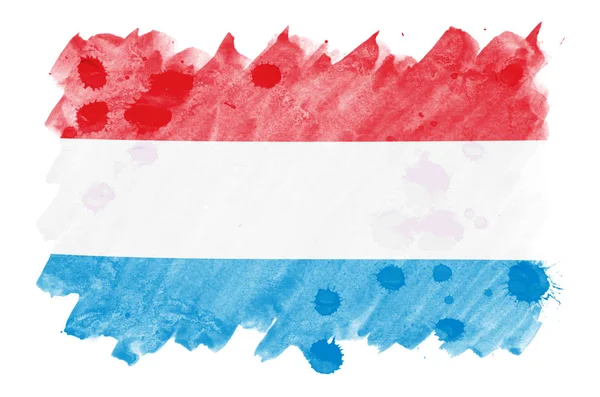 Luxemburgs Flagga Avbildad Flytande Akvarell Stil Isolerad Vit Bakgrund Slarvig — Stockfoto
