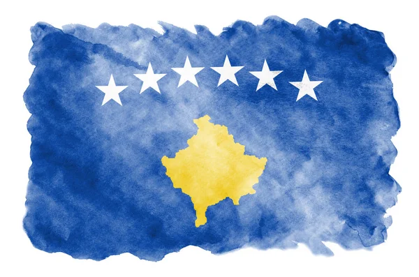 Bandeira Kosovo Retratada Estilo Aquarela Líquida Isolada Fundo Branco Tinta — Fotografia de Stock