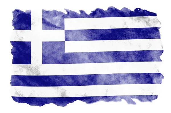 Bandera Grecia Representa Estilo Acuarela Líquido Aislado Sobre Fondo Blanco — Foto de Stock