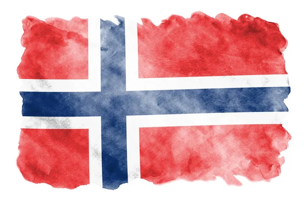 Прапор Норвегії Зображена Рідкі Аквареллю Стилі Ізольовані Білому Тлі Затінення — стокове фото