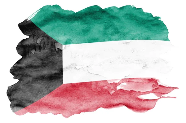 Bandera Kuwait Representa Estilo Acuarela Líquido Aislado Sobre Fondo Blanco —  Fotos de Stock