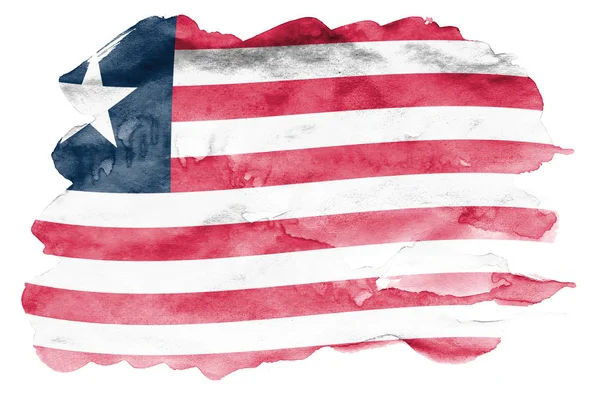 Vlajka Libérie Líčen Tekutý Akvarel Styl Izolovaných Bílém Pozadí Neopatrný — Stock fotografie