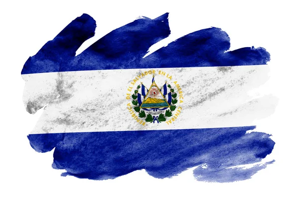 Salvador Flagga Avbildad Flytande Akvarell Stil Isolerad Vit Bakgrund Slarvig — Stockfoto