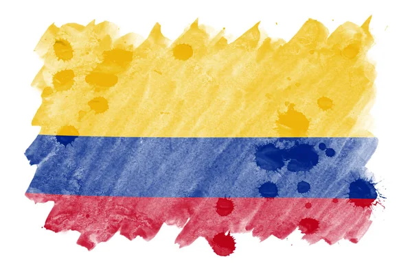Colombia Flaggan Avbildad Flytande Akvarell Stil Isolerad Vit Bakgrund Slarvig — Stockfoto