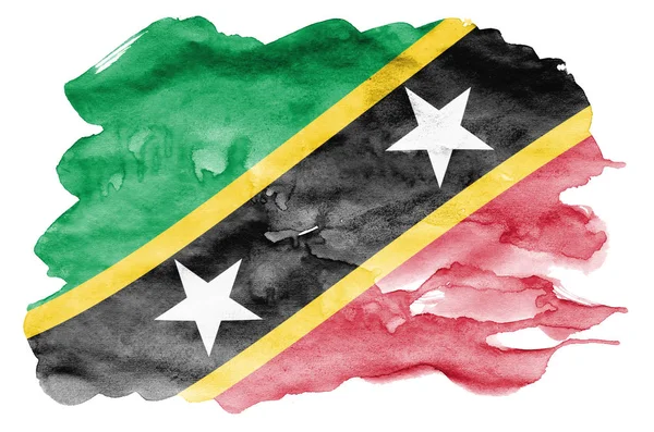 Saint Kitts Nevis Flag Depicted Liquid Watercolor Style Isolated White — Stock Photo, Image