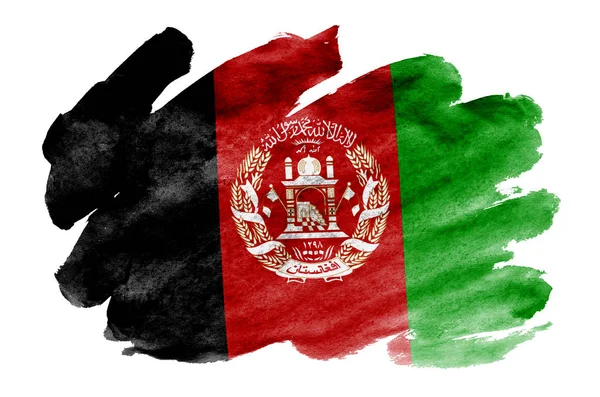 阿富汗国旗描绘的液体水彩风格隔离在白色背景 漫不经心的油漆底纹与国旗的形象 独立日横幅 — 图库照片
