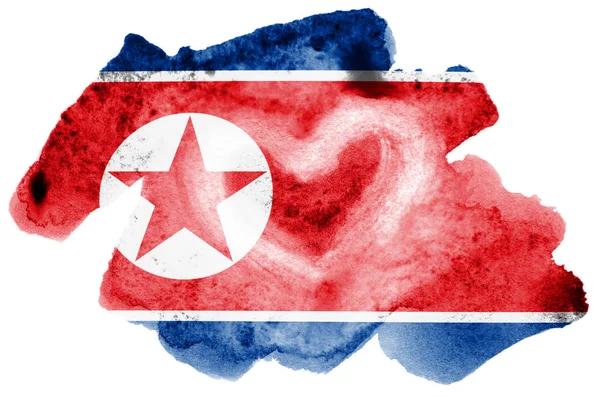 Bandeira Coreia Norte Retratada Estilo Aquarela Líquida Isolada Fundo Branco — Fotografia de Stock