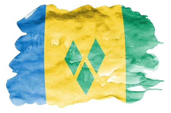 Bandeira São Vicente Granadinas Representada Aquarela Líquida Isolada Sobre Fundo — Fotografia de Stock