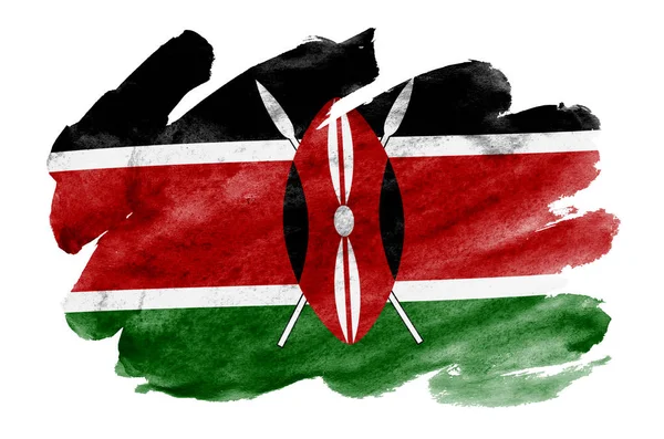 Bandeira Quênia Retratada Estilo Aquarela Líquida Isolada Fundo Branco Tinta — Fotografia de Stock