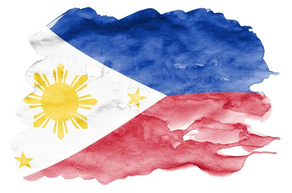 Vlag Van Filipijnen Wordt Afgebeeld Vloeibare Waterverf Stijl Geïsoleerd Een — Stockfoto