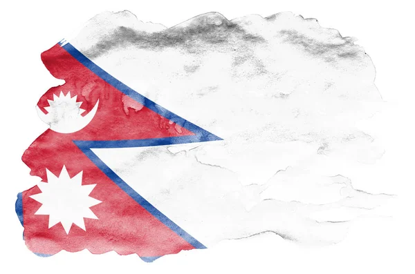 Bandera Nepal Representa Estilo Acuarela Líquida Aislada Sobre Fondo Blanco —  Fotos de Stock