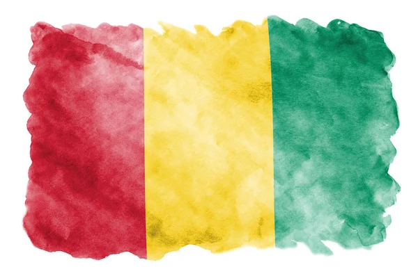 Flaga Gwinei Jest Przedstawiony Stylu Przypominającym Akwarele Cieczy Białym Tle — Zdjęcie stockowe