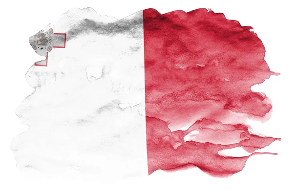 Прапор Мальти Зображені Рідкий Аквареллю Стиль Ізольовані Білому Тлі Затінення — стокове фото