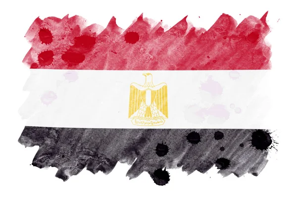 Egypten Flagga Avbildad Flytande Akvarell Stil Isolerad Vit Bakgrund Slarvig — Stockfoto