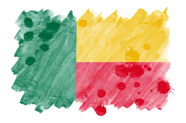Benin Zászló Ábrázolt Folyékony Akvarell Stílusú Elszigetelt Fehér Background Gondatlan — Stock Fotó
