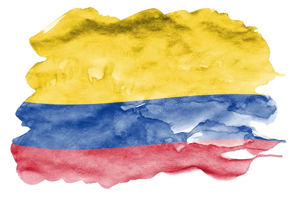 Bandeira Colômbia Retratada Estilo Aquarela Líquida Isolada Fundo Branco Tinta — Fotografia de Stock