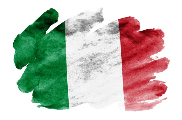 Drapeau Italie Est Représenté Dans Style Aquarelle Liquide Isolé Sur — Photo