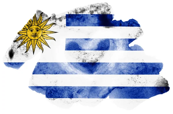 Uruguay Flagga Avbildad Flytande Akvarell Stil Isolerad Vit Bakgrund Slarvig — Stockfoto