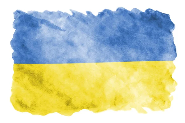 Флаг Украины Изображен Жидком Акварельном Стиле Изолированном Белом Фоне Небрежное — стоковое фото