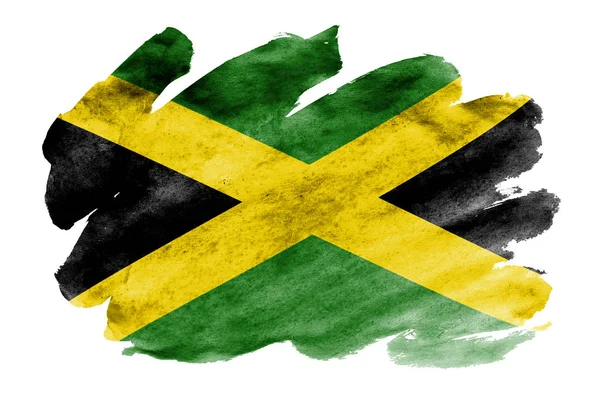 ジャマイカの旗は 白い背景に分離された液体の水彩風に描かれています 国旗のイメージとシェーディングで不注意な塗料 独立記念日バナー — ストック写真