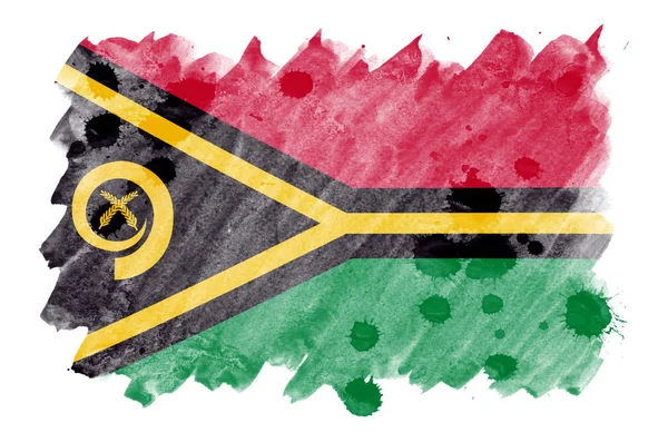 Прапор Вануату Зображена Рідкі Аквареллю Стилі Ізольовані Білому Тлі Затінення — стокове фото