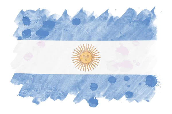 Argentina Flagga Avbildad Flytande Akvarell Stil Isolerad Vit Bakgrund Slarvig — Stockfoto