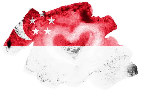 Singapore Flag Depicted Liquid Watercolor Style Isolated White Background Careless — Stock Photo, Image