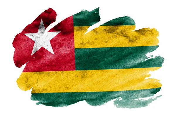 Togo Bayrak Beyaz Arka Plan Üzerinde Izole Sıvı Suluboya Tarzında — Stok fotoğraf