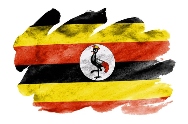 ウガンダの国旗は 白背景に分離された液体の水彩風に描かれています 国旗のイメージとシェーディングで不注意な塗料 独立記念日バナー — ストック写真