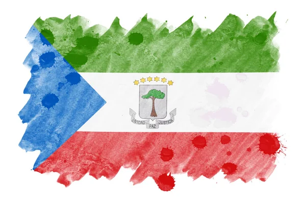 Bandera Guinea Ecuatorial Está Representada Estilo Acuarela Líquida Aislada Sobre —  Fotos de Stock