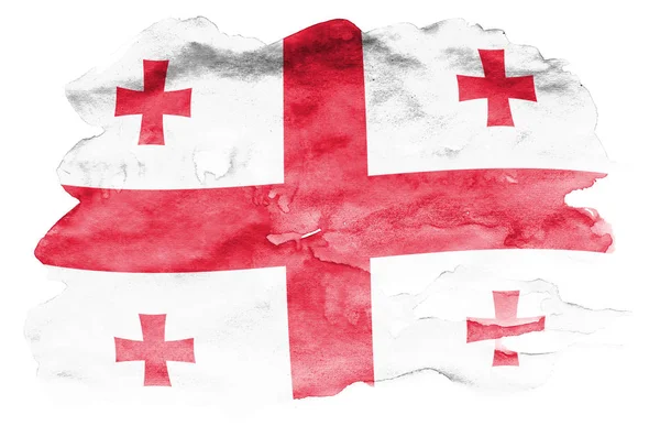 Flaga Georgii Jest Przedstawiony Stylu Przypominającym Akwarele Cieczy Białym Tle — Zdjęcie stockowe